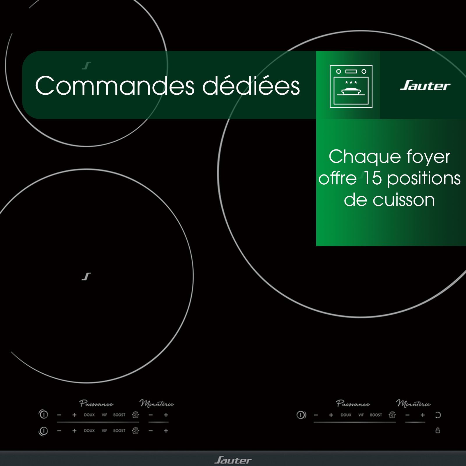 SAUTER - SPI4360X - Table induction - 3 foyers dont 1 zone